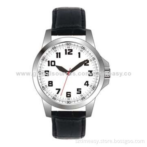 Classic watch with metal case and leather band